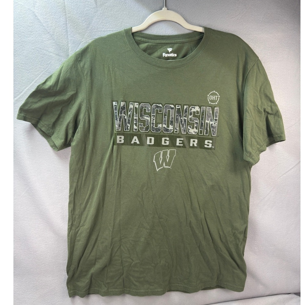 Wisconsin Badgers‎ OHT T Shirt Mens Large Olive Green Military Appreciation Camo